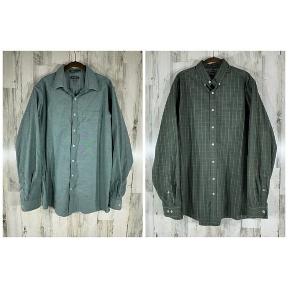 Eddie Bauer Mens Button Up Shirts Lot of 2 Size TL Tall Large Green 100% Cotton - Picture 1 of 12